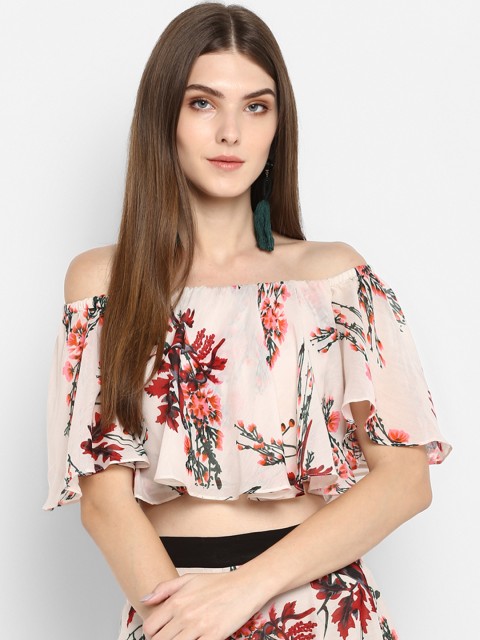 

TRENDY DIVVA Women Beige Floral Print Bardot Top