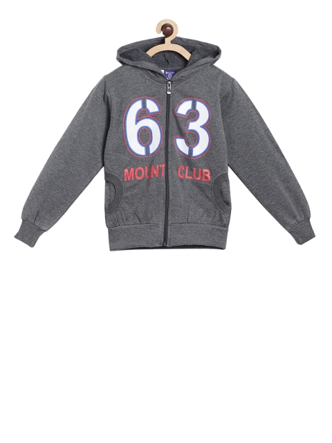 

SWEET ANGEL Boys Grey Melange Printed Hooded Sweatshirt