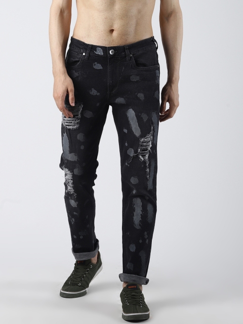 

SHELTR Men Black Regular Fit Mid-Rise Highly Distressed Jeans