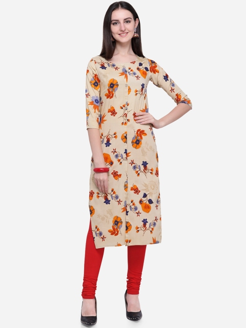 Mirchi Fashion Women Cream-Coloured Printed Straight Kurta