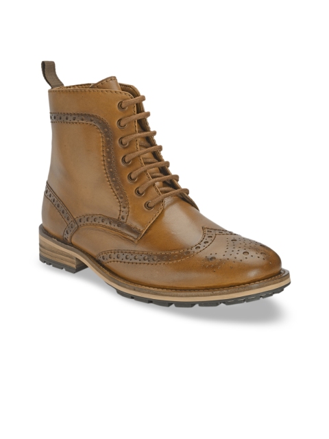

Teakwood Leathers Men Tan Brown Perforated Leather Lightweight High-Top Flat Boots