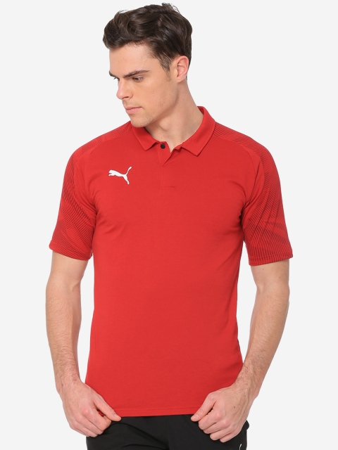 Puma Men Red Solid Chili Pepper Polo Collar T-shirt