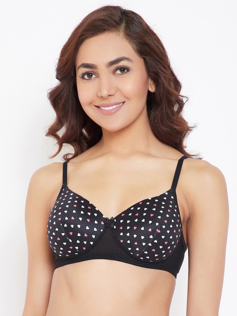 

Clovia Padded Non-Wired Heart Print Multiway Bra, Black