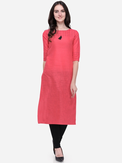 

Mirchi Fashion Women Peach-Coloured Solid Straight Kurta