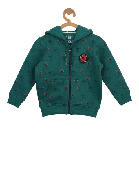 

Stupid Cupid Boys Green Printed Hooded Sweatshirt