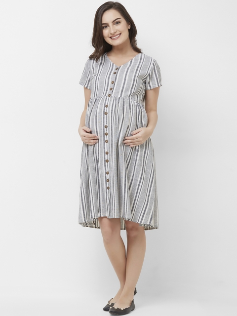 

Mystere Paris Women Striped Grey Fit and Flare Dress
