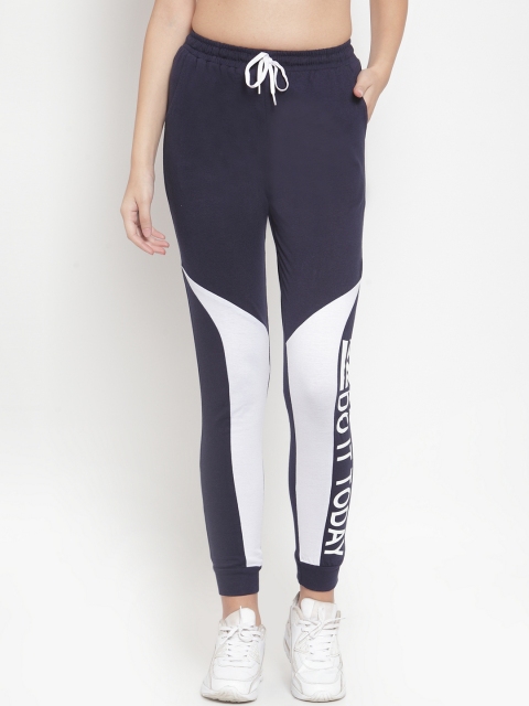 

Boston Club Women Navy Blue & White Printed Slim Fit Joggers