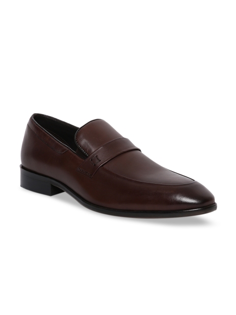 

JOE SHU Men Brown Solid Leather Slip-Ons