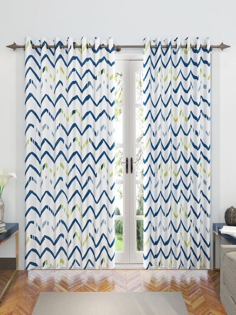 

Divine Casa White & Blue Set of 2 Door Curtains