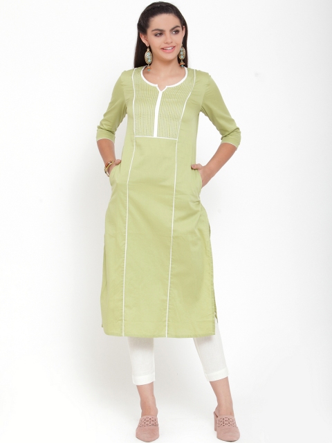 

ETIQUETTE Women Green Striped Straight Kurta