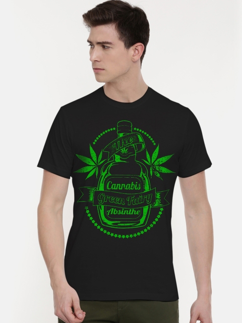 

THREADCURRY Men Black Printed Round Neck T-shirt