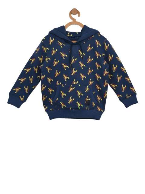 

Stupid Cupid Boys Navy Blue Printed Hooded Sweatshirt