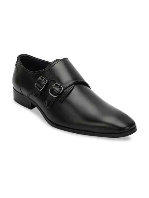 

Teakwood Leathers Men Black Solid Leather Monks