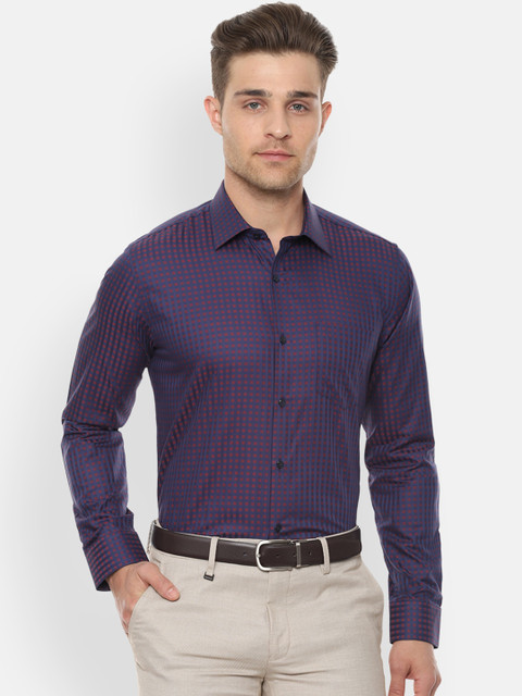 

Van Heusen Men Navy Blue & Red Slim Fit Checked Formal Shirt