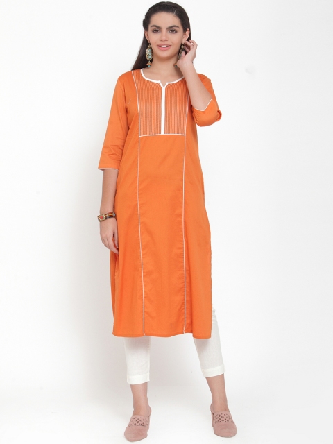 

ETIQUETTE Women Rust Striped Straight Kurta