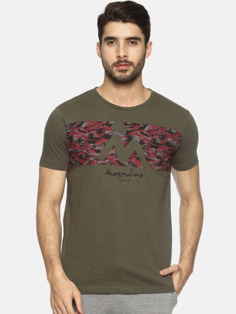 

Masculino Latino Men Green & Red Printed Round Neck T-shirt