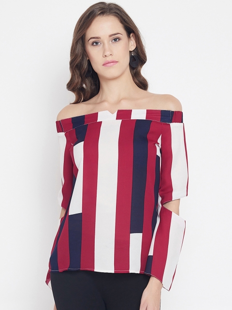 

PANIT Women Red Striped Bardot Top