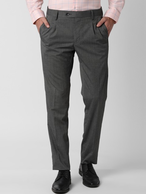 

Peter England Men Grey Slim Fit Solid Formal Trousers