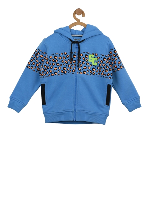 

Stupid Cupid Boys Blue Printed Hooded Sweatshirt