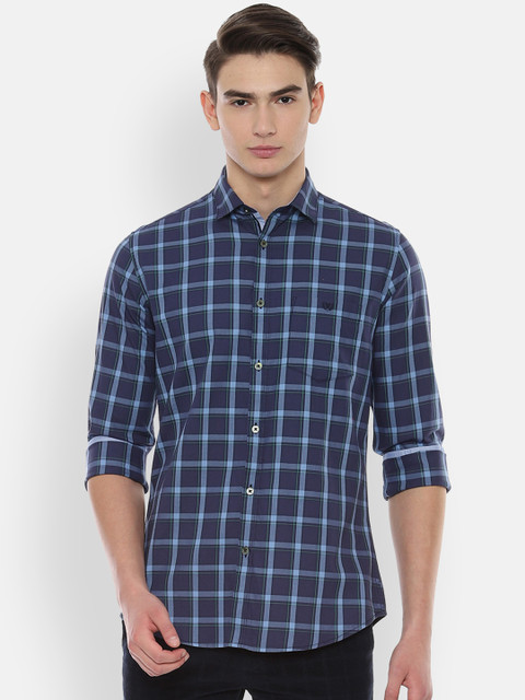 

Van Heusen Sport Men Navy Blue Slim Fit Checked Casual Shirt