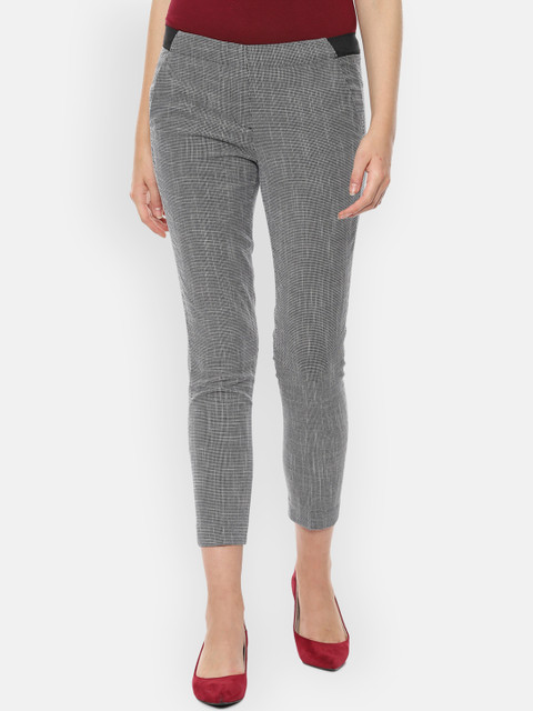 

Van Heusen Woman Women Grey Regular Fit Checked Cigarette Trousers