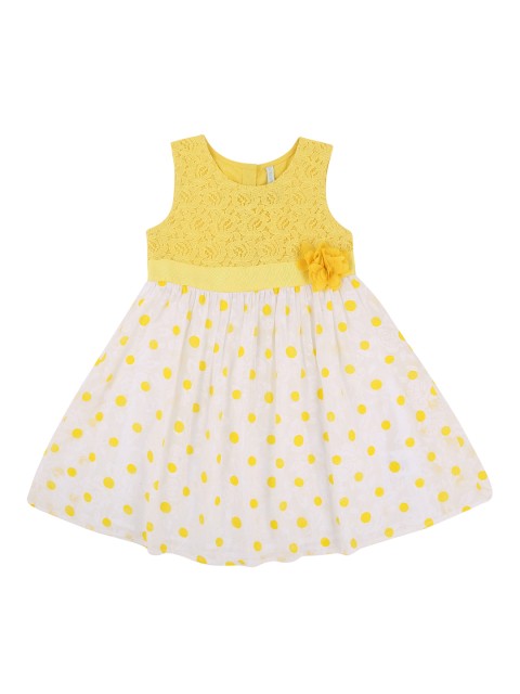 

Pantaloons Junior Girls Yellow & Off-White Self Design Fit and Flare Dress