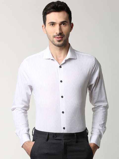 Peter England Men White Slim Fit Striped Formal Shirt