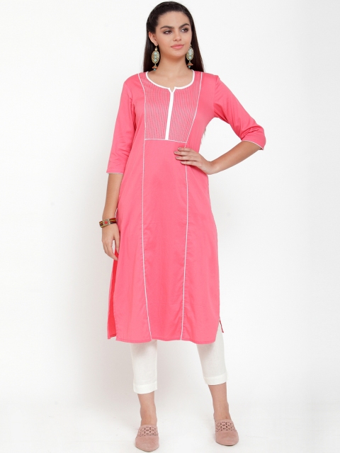 

ETIQUETTE Women Peach-Coloured Striped Straight Kurta