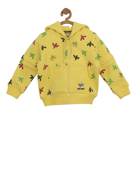 

Stupid Cupid Girls Yellow & Red Printed Hooded Sweatshirt