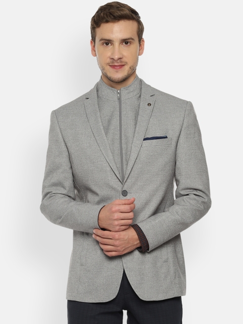 

Allen Solly Men Grey Self-Design Slim Fit Single-Breasted Blazer