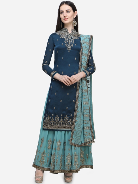 

Stylee LIFESTYLE Navy Blue Satin Semi-Stitched Dress Material