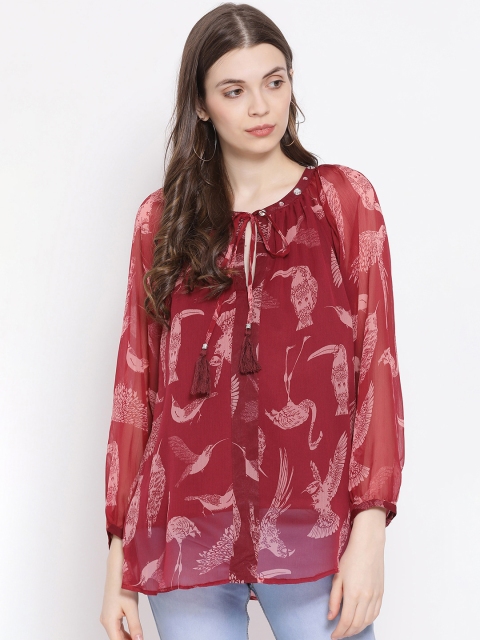 Oxolloxo Women Red Bird Print Maternity Top