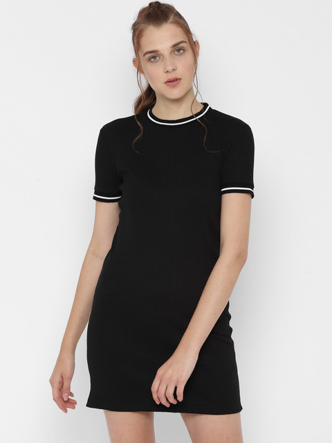 

People Women Solid Black T-shirt Dress