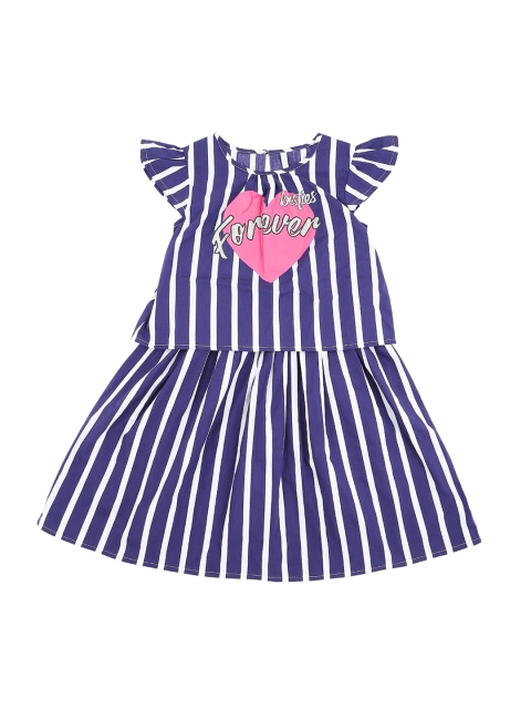 Pantaloons Junior Girls Navy Blue & White Striped A-Line Dress