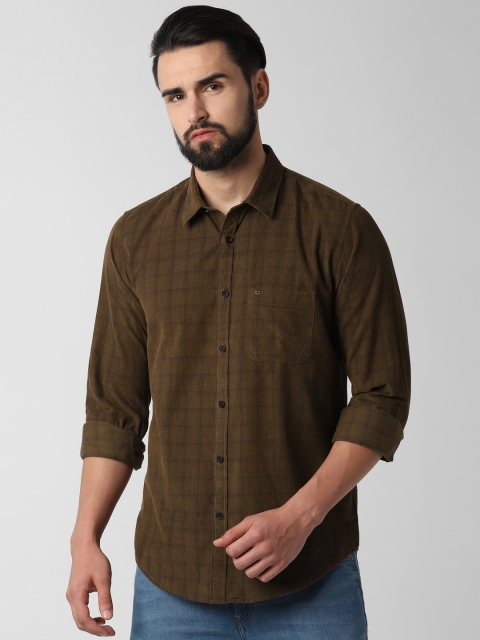 

Peter England Casuals Men Olive Brown Slim Fit Checked Casual Shirt