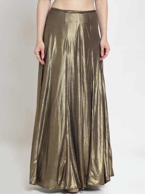 Just Wow Women Gold-Coloured Solid A-Line Maxi Skirt