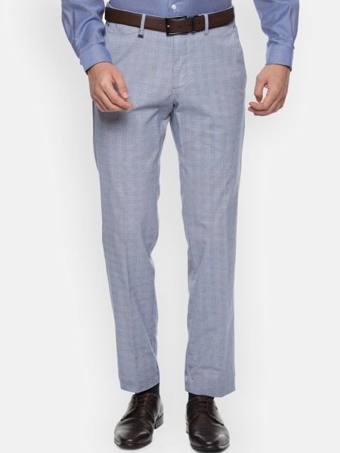

Van Heusen Men Blue & Grey Slim Fit Checked Formal Trousers