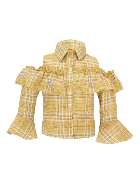 CUTECUMBER Girls Yellow & White Checked Shirt Style Top