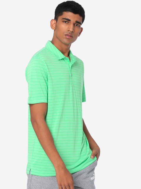 

Puma Men Green Striped Polo Collar T-shirt