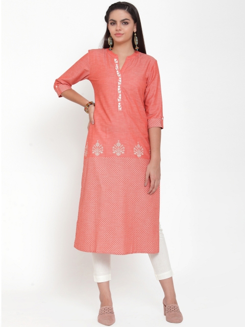 

ETIQUETTE Women Red Printed Straight Kurta
