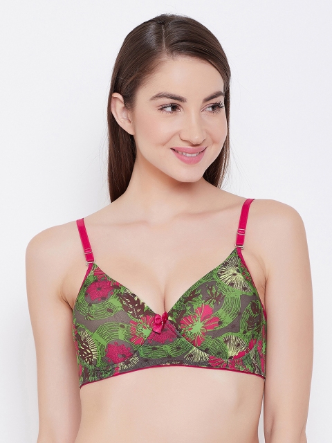 

Clovia Padded Non-Wired Printed T-Shirt Bra, Green