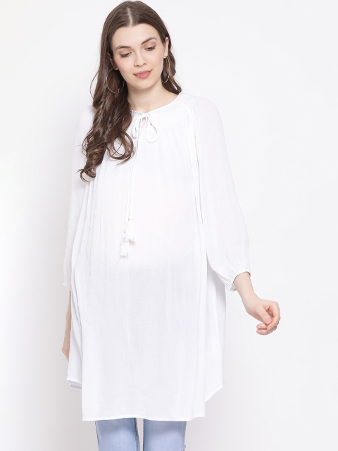 

Oxolloxo Women White Solid Maternity Tunic