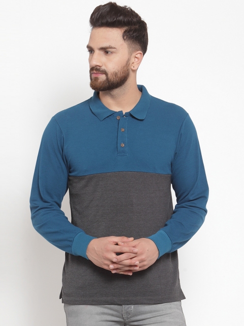 

Kalt Men Blue & Grey Colourblocked Polo Collar T-shirt