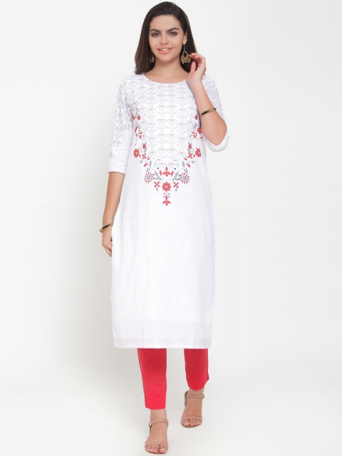 

ETIQUETTE Women White Yoke Design Straight Kurta