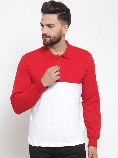 

Kalt Men Red & White Colourblocked Polo Collar T-shirt