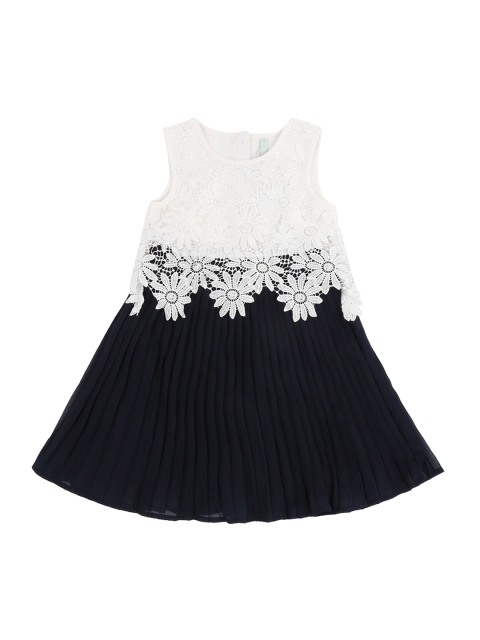 

Pantaloons Junior Girls Navy Blue & White Self Design Fit and Flare Dress