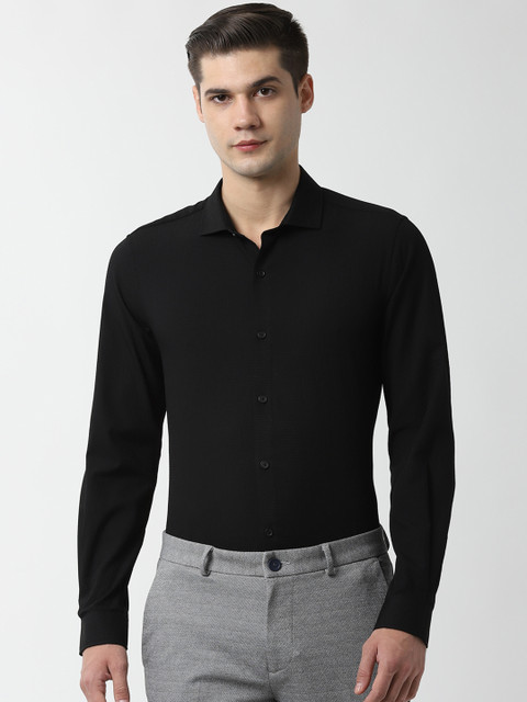 

Peter England Men Black Slim Fit Self Design Formal Shirt