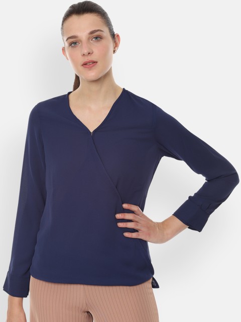 

Van Heusen Woman Women Navy Blue Solid High-Low Top