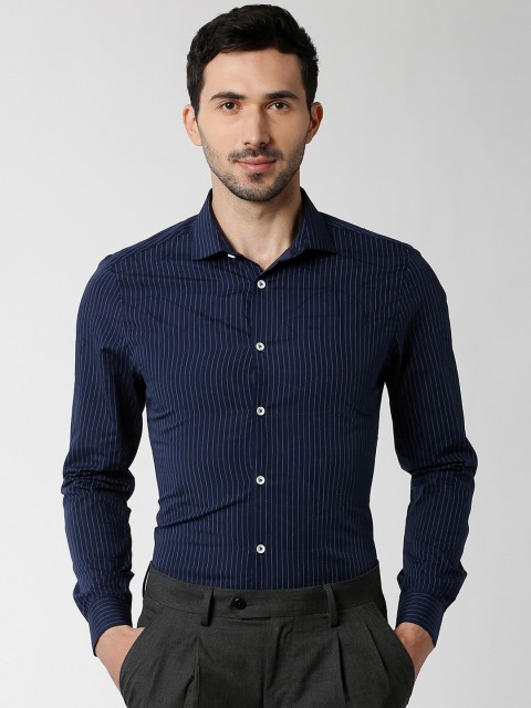 

Peter England Men Navy Blue Slim Fit Striped Formal Shirt