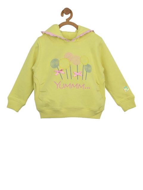 

Stupid Cupid Girls Yellow Embroidered Hooded Sweatshirt